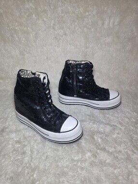 iiJin Black Sequin Hidden Wedge High Top Platform Sneakers Shoes EU 38 US 7.5-8